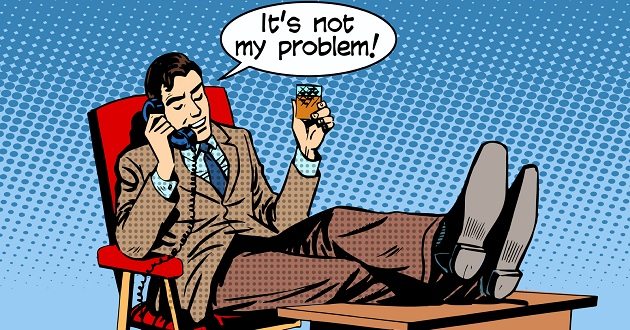 cartoon of 1950s man in suit with his feet propped up on table saying "it's not my problem" about the so-called "feminist pendulum"