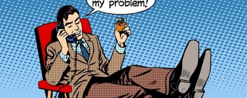 cartoon of 1950s man in suit with his feet propped up on table saying "it's not my problem" about the so-called "feminist pendulum"